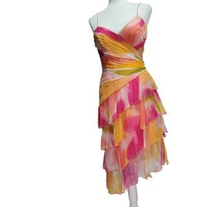Laundry by Shelli Segal Bright Colors Chiffon Silk Pink Party Dress Size 4